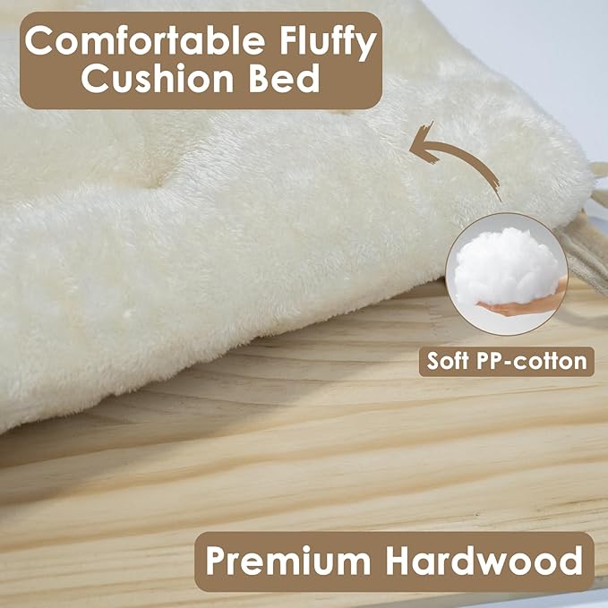 Petglidee CozyView™ Cat Window Perch – Wooden Cat Hammock with Plush Cushion, Strong Suction Cups & Easy Assembly for Indoor Cats