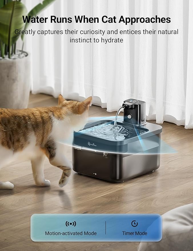 Petglidee Cordless Cat Water Fountain – 84oz/2.5L Wireless Pet Drinking Fountain with Motion Sensor & Rechargeable Battery | BPA-Free, Quiet & Easy Clean