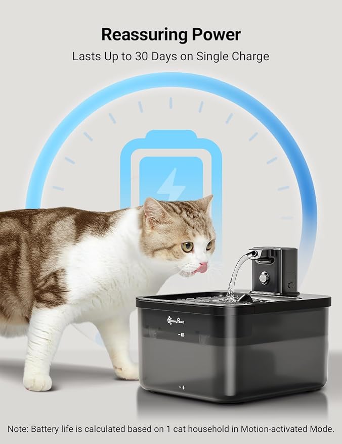 Petglidee Cordless Cat Water Fountain – 84oz/2.5L Wireless Pet Drinking Fountain with Motion Sensor & Rechargeable Battery | BPA-Free, Quiet & Easy Clean