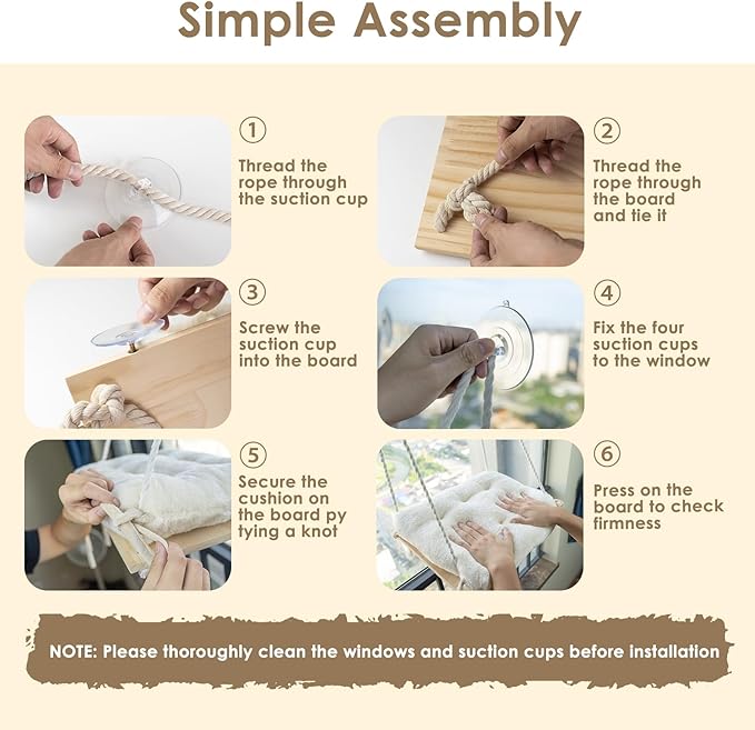 Petglidee CozyView™ Cat Window Perch – Wooden Cat Hammock with Plush Cushion, Strong Suction Cups & Easy Assembly for Indoor Cats