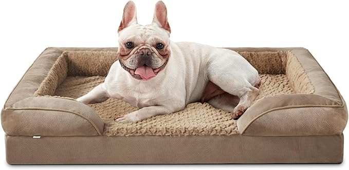 Petglidee Orthopedic Dog Bed – Washable Waterproof Foam Couch for Medium & Large Dogs with Bolster Sides, Black