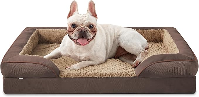 Petglidee Orthopedic Dog Bed – Washable Waterproof Foam Couch for Medium & Large Dogs with Bolster Sides, Black