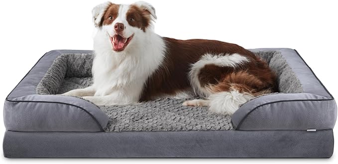 Petglidee Orthopedic Dog Bed – Washable Waterproof Foam Couch for Medium & Large Dogs with Bolster Sides, Black