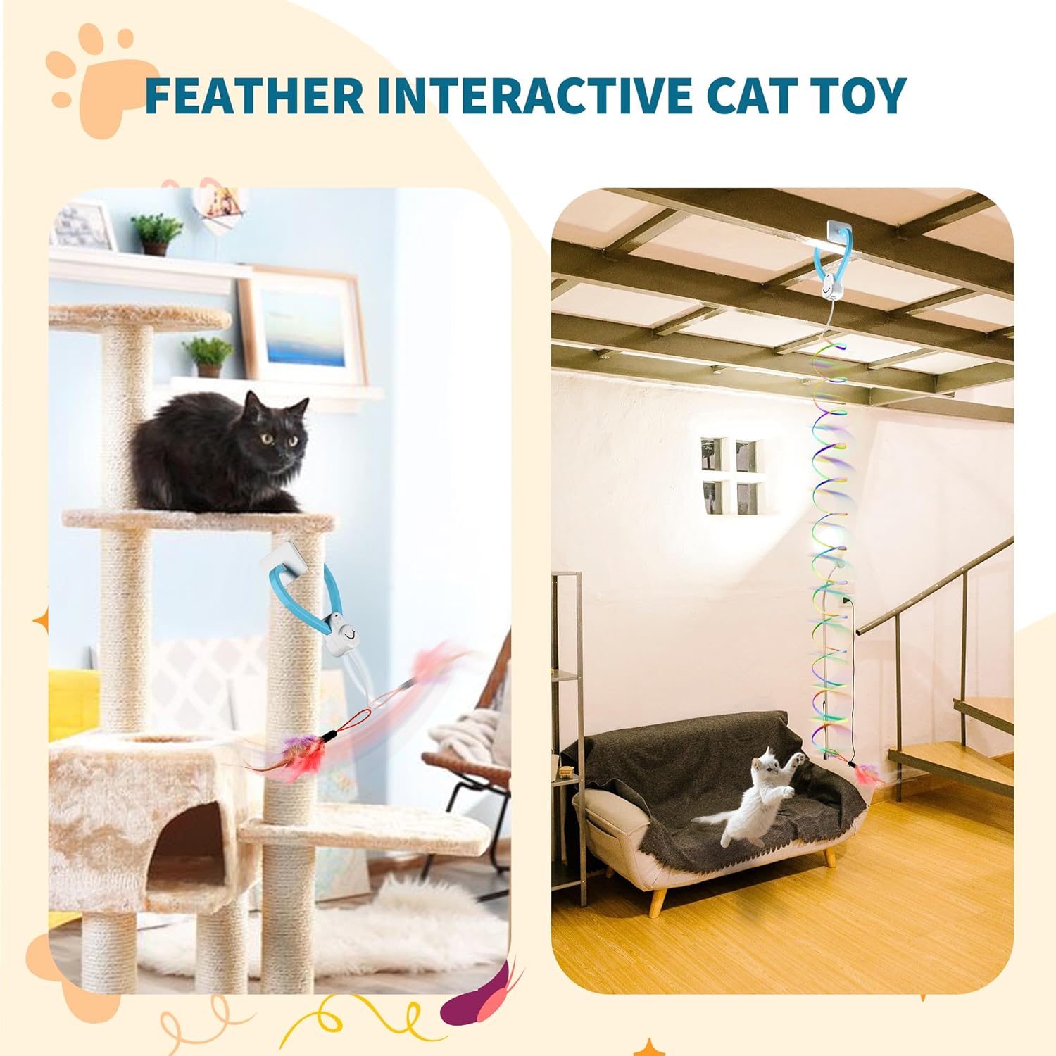 PetGlide automatic interactive cat toy set with door clip and feather