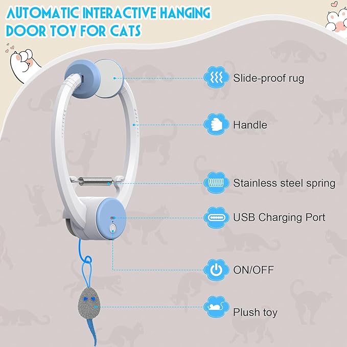 Petglidee Interactive Cat Toy – Automatic Electric Flying Bird Feather Wand, Rechargeable Hanging Cat Toy for Indoor Cats
