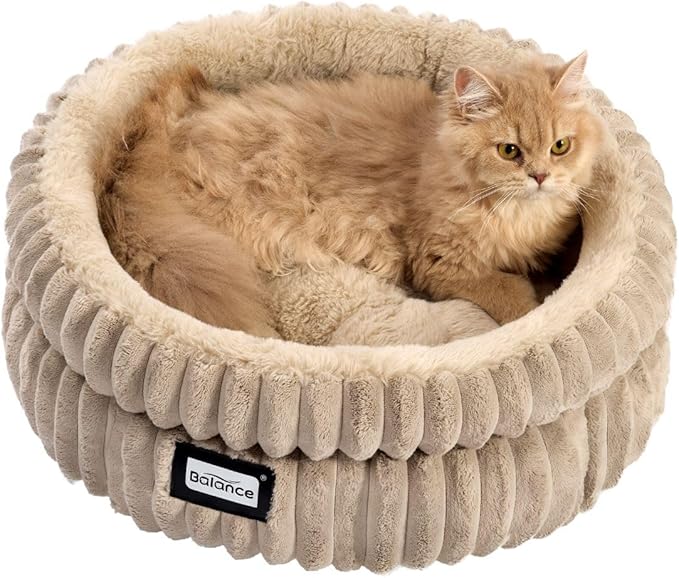 Petglidee Plush Cat Bed – Super Soft Round Faux Fur Bed for Cats & Small Dogs, Washable, Anti-Slip, Cozy Calming Donut Bed (Grey)