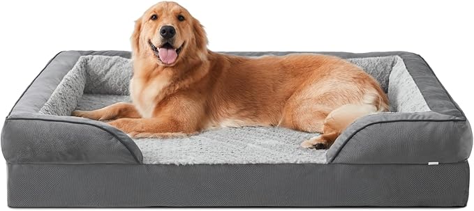Petglidee Orthopedic Dog Bed – Washable Waterproof Foam Couch for Medium & Large Dogs with Bolster Sides, Black