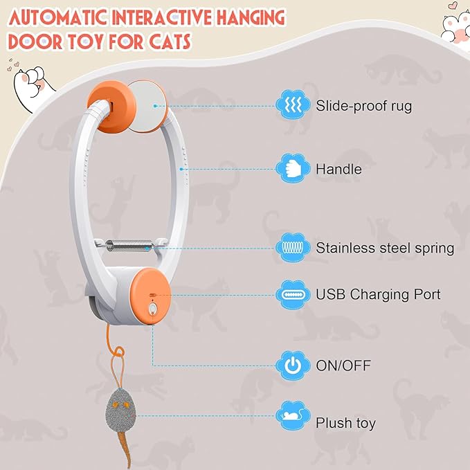Petglidee Interactive Cat Toy – Automatic Electric Flying Bird Feather Wand, Rechargeable Hanging Cat Toy for Indoor Cats