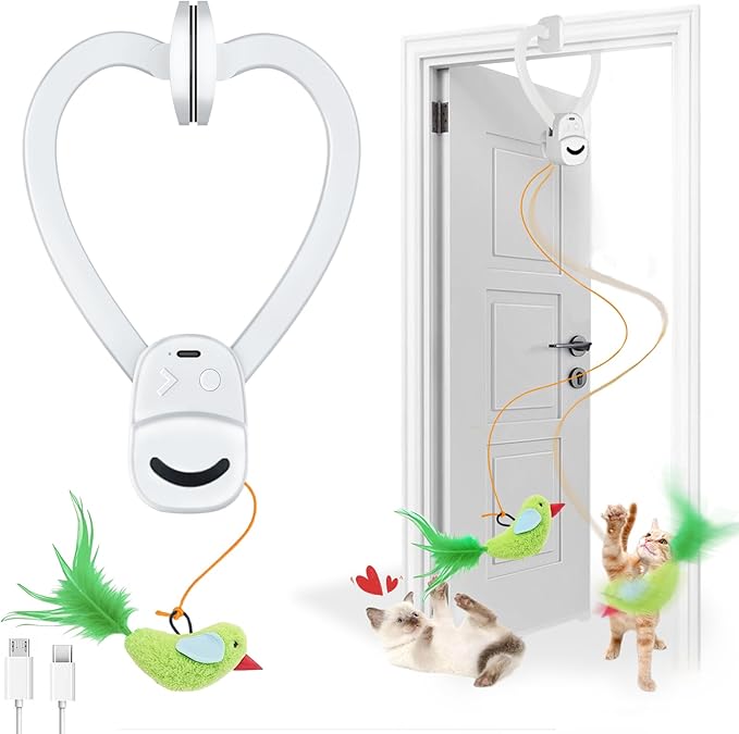 Petglide Interactive Cat Toy for Indoor Cats – Automatic Flying Bird Feather Wand | Rechargeable Door Hanging Enrichment Toy for Kittens and Adult Cats