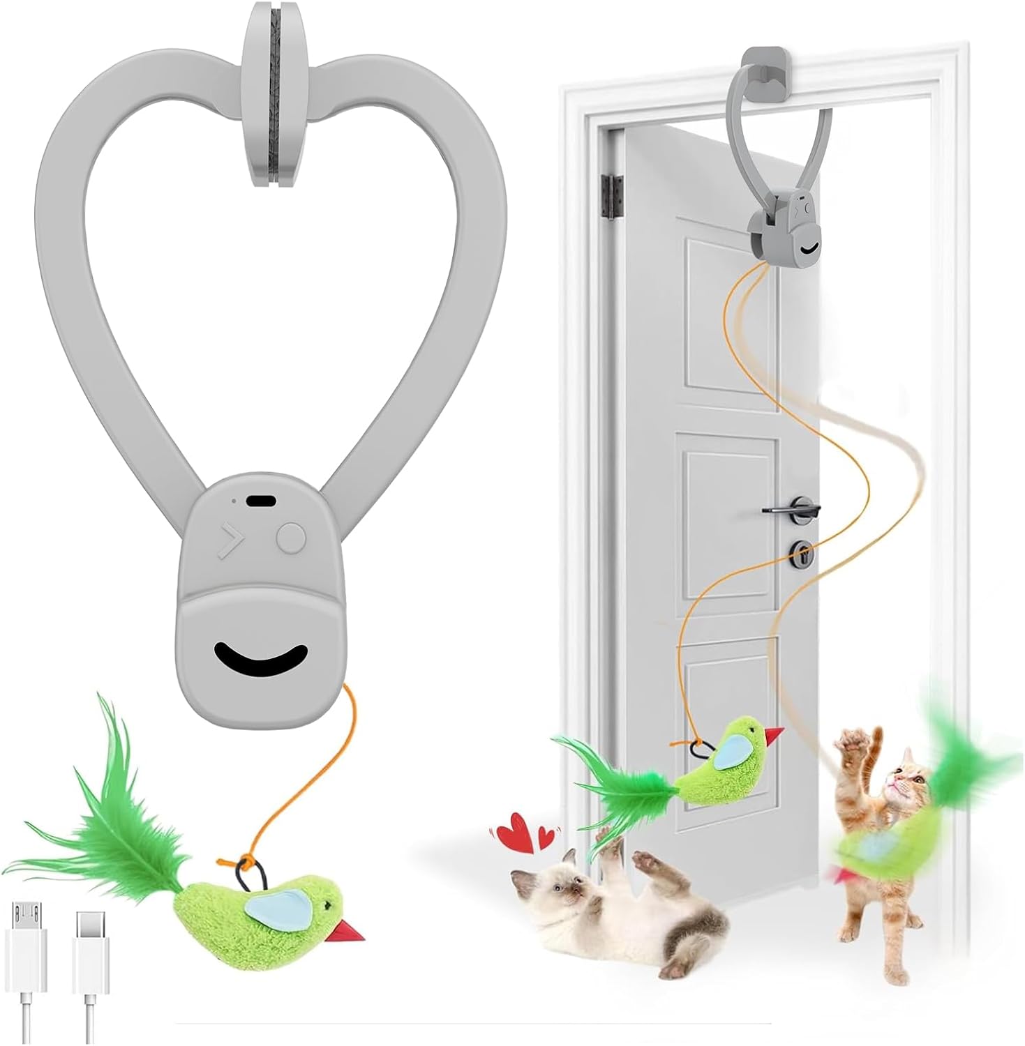 Petglide Interactive Cat Toy for Indoor Cats – Automatic Flying Bird Feather Wand | Rechargeable Door Hanging Enrichment Toy for Kittens and Adult Cats