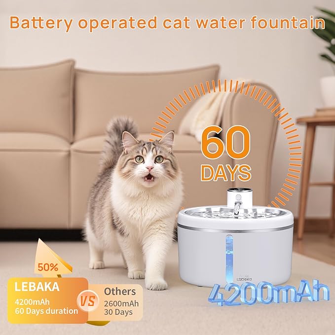 Battery-operated 3L cat water fountain for multi-cat homes