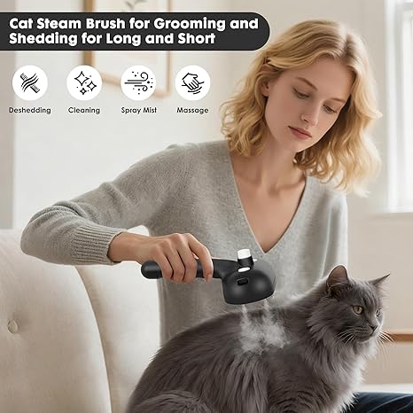 Self-cleaning pet brush removing loose hair from cat