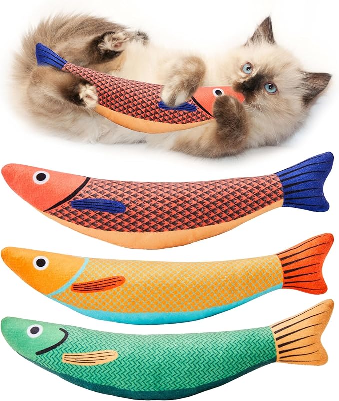 Petglidee 3-pack cat toys saury fish with catnip for indoor cats