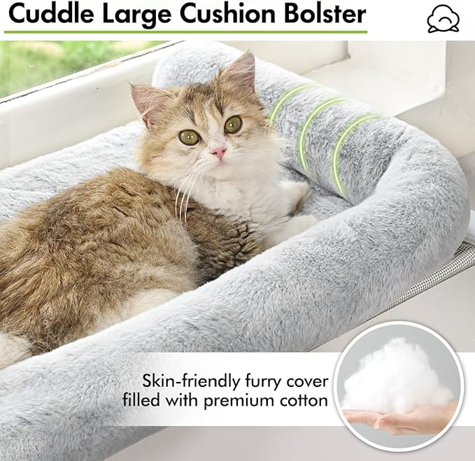 Comfortable cat window seat with bolster cushion