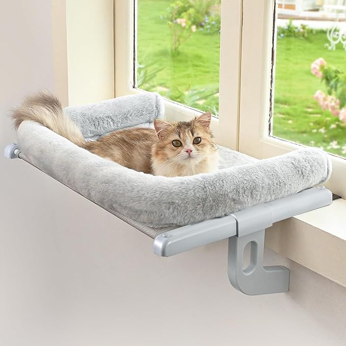 Petglidee cat window sill perch with soft grey cushion