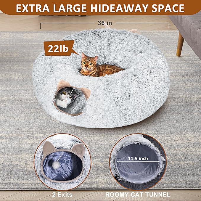Foldable cat tunnel bed for easy storage