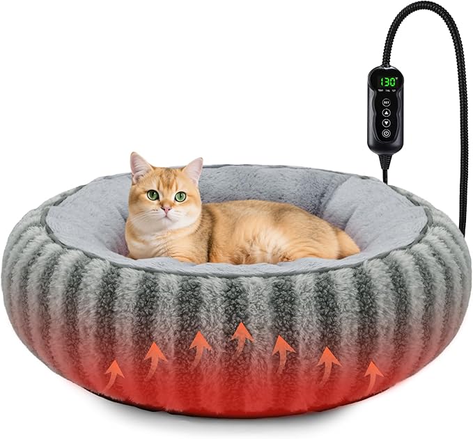 Petglidee 20-inch heated grey cat bed for indoor cats and small dogs