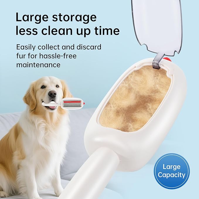 Dog and cat hair remover brush used on couch and clothing