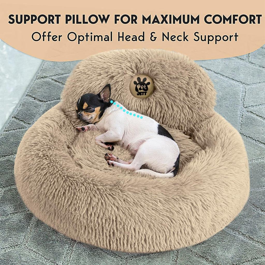 Soft plush round donut dog bed for small to medium dogs