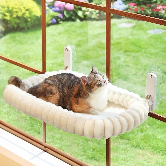 Petglidee SnugCloud foldable cat window perch in cream white