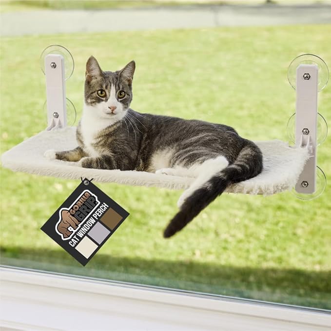 Petglidee SnugCloud foldable cat window perch in cream white