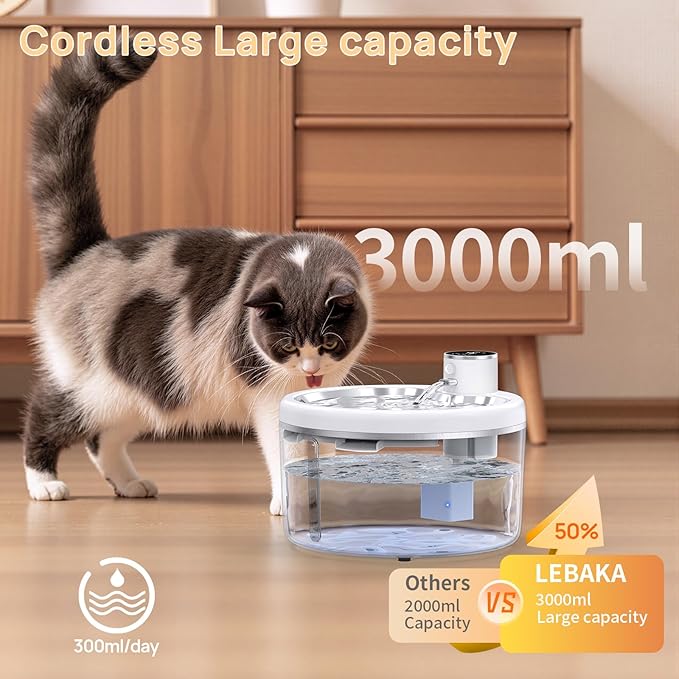 Quiet cat fountain with filtration system and stainless steel tray
