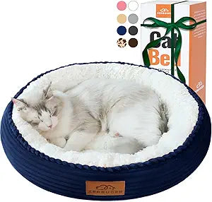 Petglidee washable navy-blue donut cat bed for indoor cats