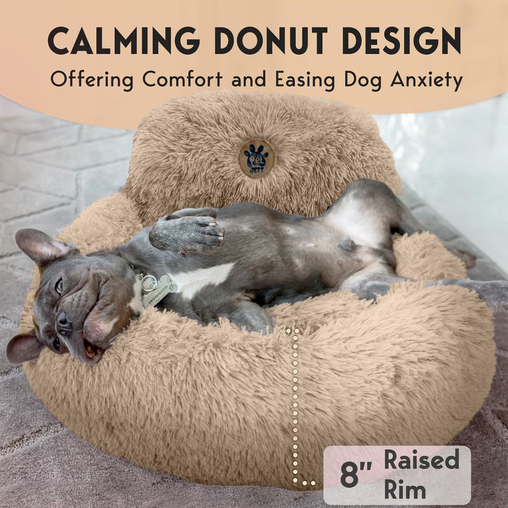 Machine washable calming dog bed with faux fur cover