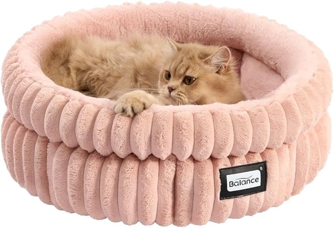 Petglidee Plush Cat Bed – Super Soft Round Faux Fur Bed for Cats & Small Dogs, Washable, Anti-Slip, Cozy Calming Donut Bed (Grey)
