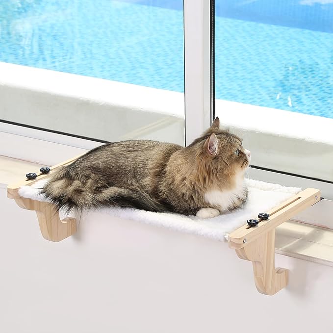 Petglidee Easy Seat Cat Window Perch – Premium Wood Frame, Washable Bed & Secure Window Hammock for Large Cats