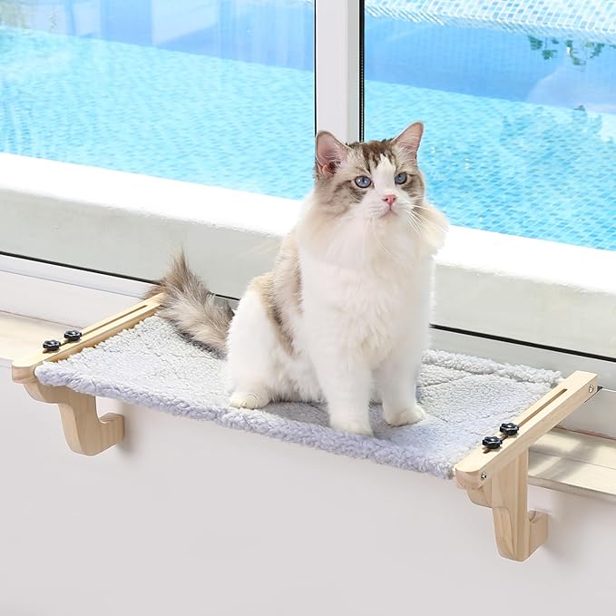Petglidee Easy Seat Cat Window Perch – Premium Wood Frame, Washable Bed & Secure Window Hammock for Large Cats