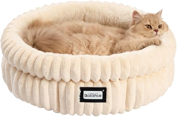 Petglidee Plush Cat Bed – Super Soft Round Faux Fur Bed for Cats & Small Dogs, Washable, Anti-Slip, Cozy Calming Donut Bed (Grey)